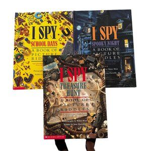 Lot of 3 I Spy Hardcover Puzzle Books Spooky Night, Treasure Hunt, School Days